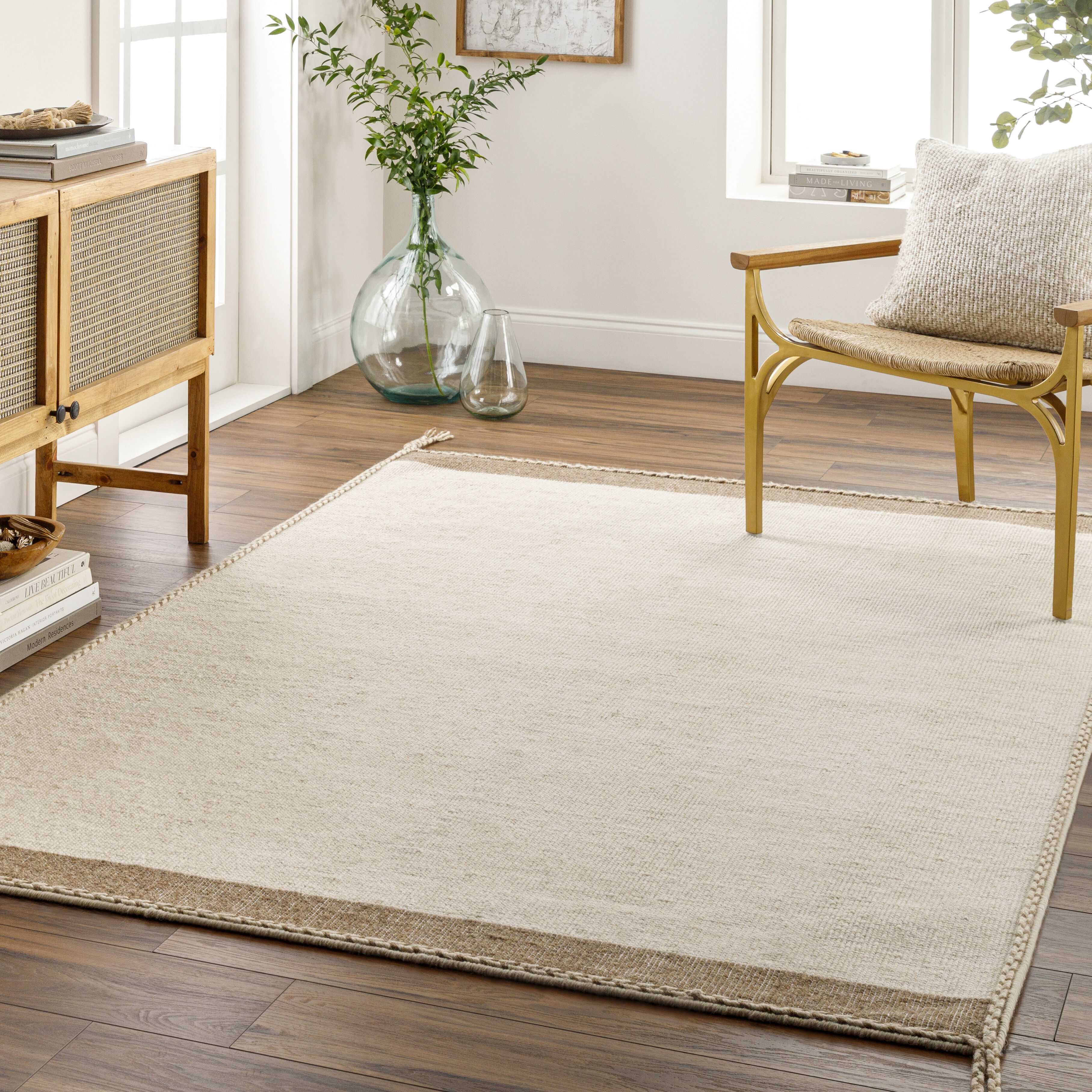 Bushra 90 X 60 inch Tan Rug, Rectangle