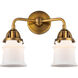 Nouveau 2 Small Canton LED 13 inch Brushed Brass Bath Vanity Light Wall Light in Matte White Glass