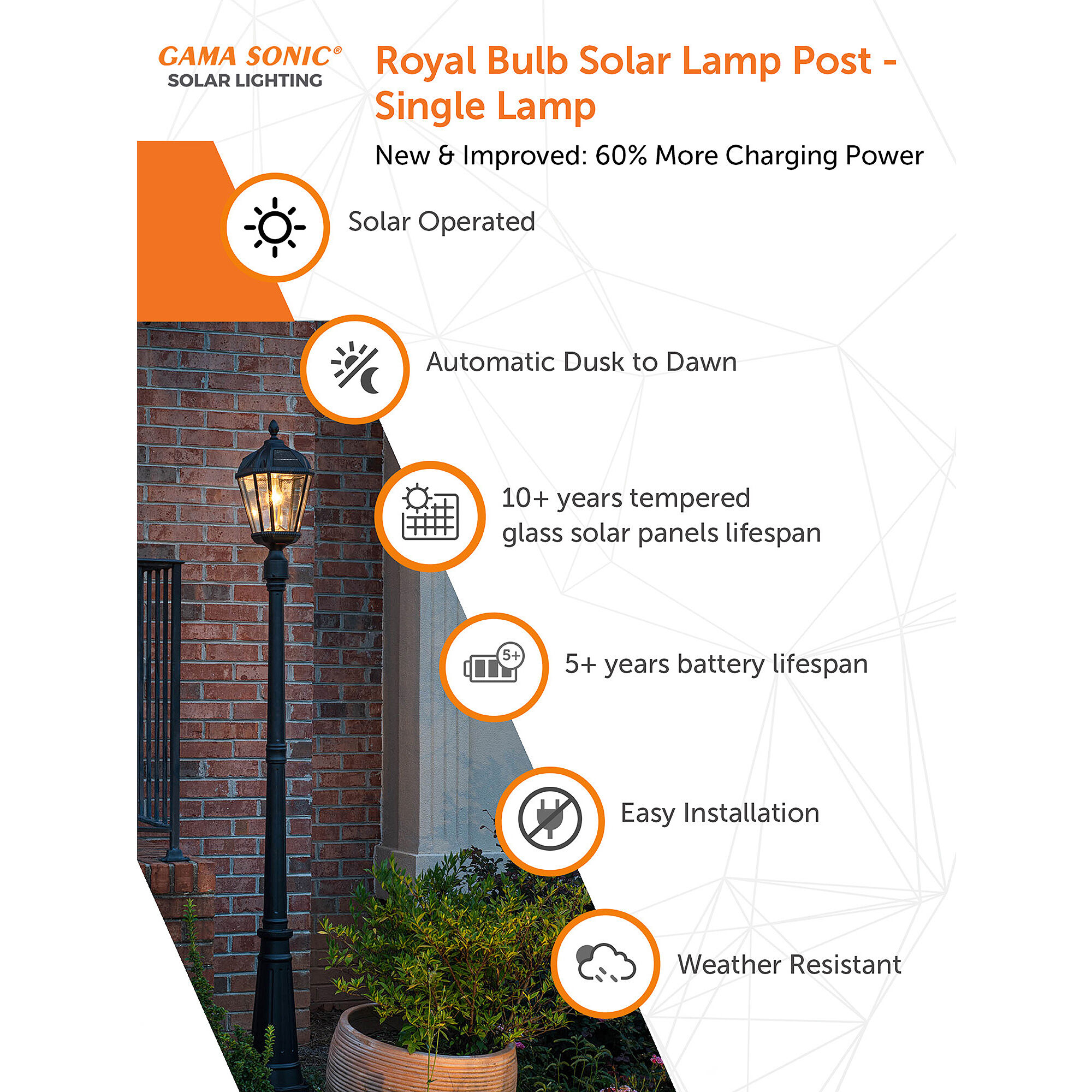 Royal LED 87 inch Black Lamp Post Set, Solar