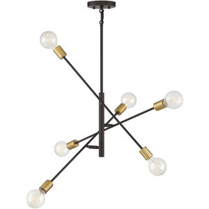 Contemporary 6 Light 26 inch Oil Rubbed Bronze with Natural Brass Chandelier Ceiling Light
