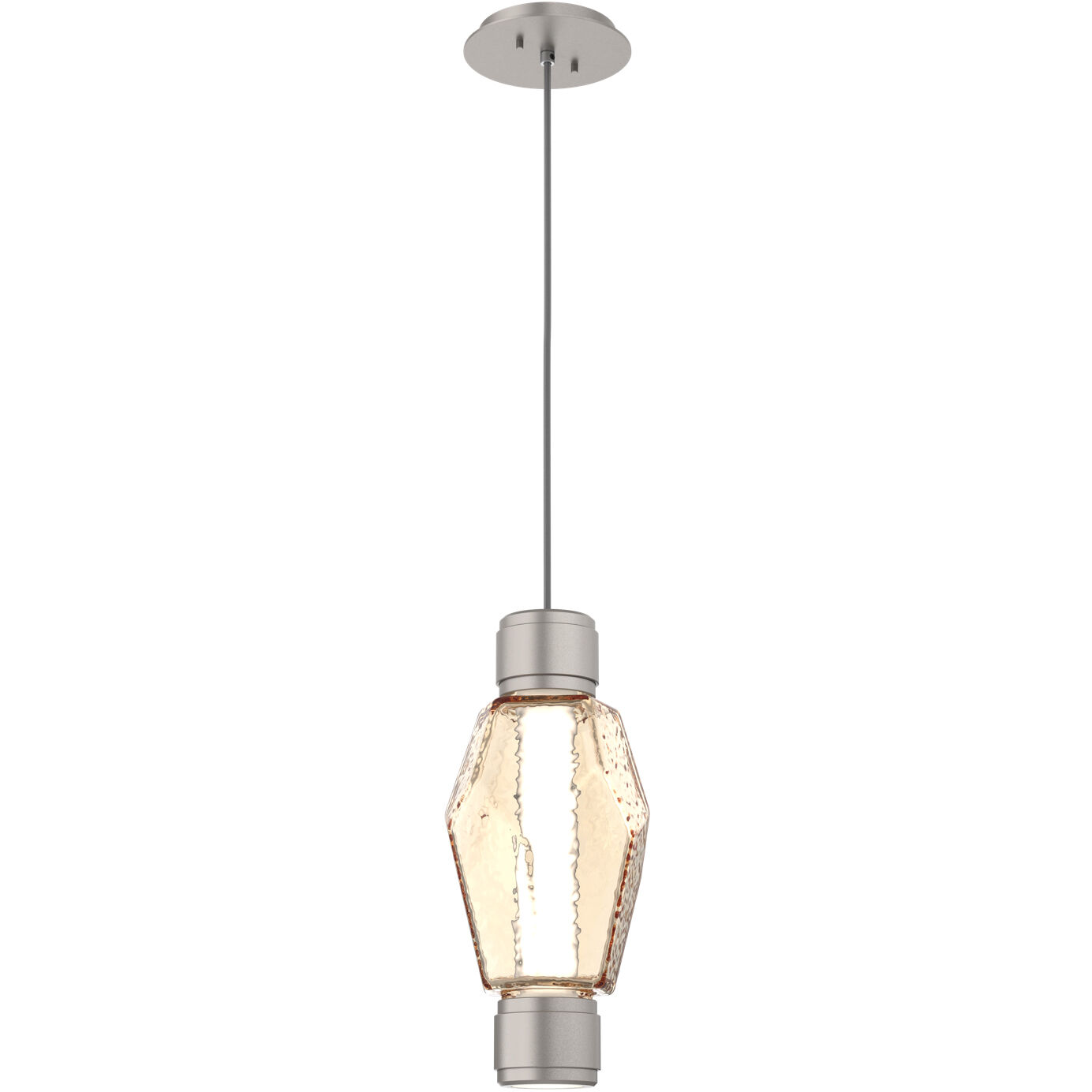 Gem Mandrel LED Metallic Beige Silver Pendant Ceiling Light in 3000K LED, Amber Blown Glass