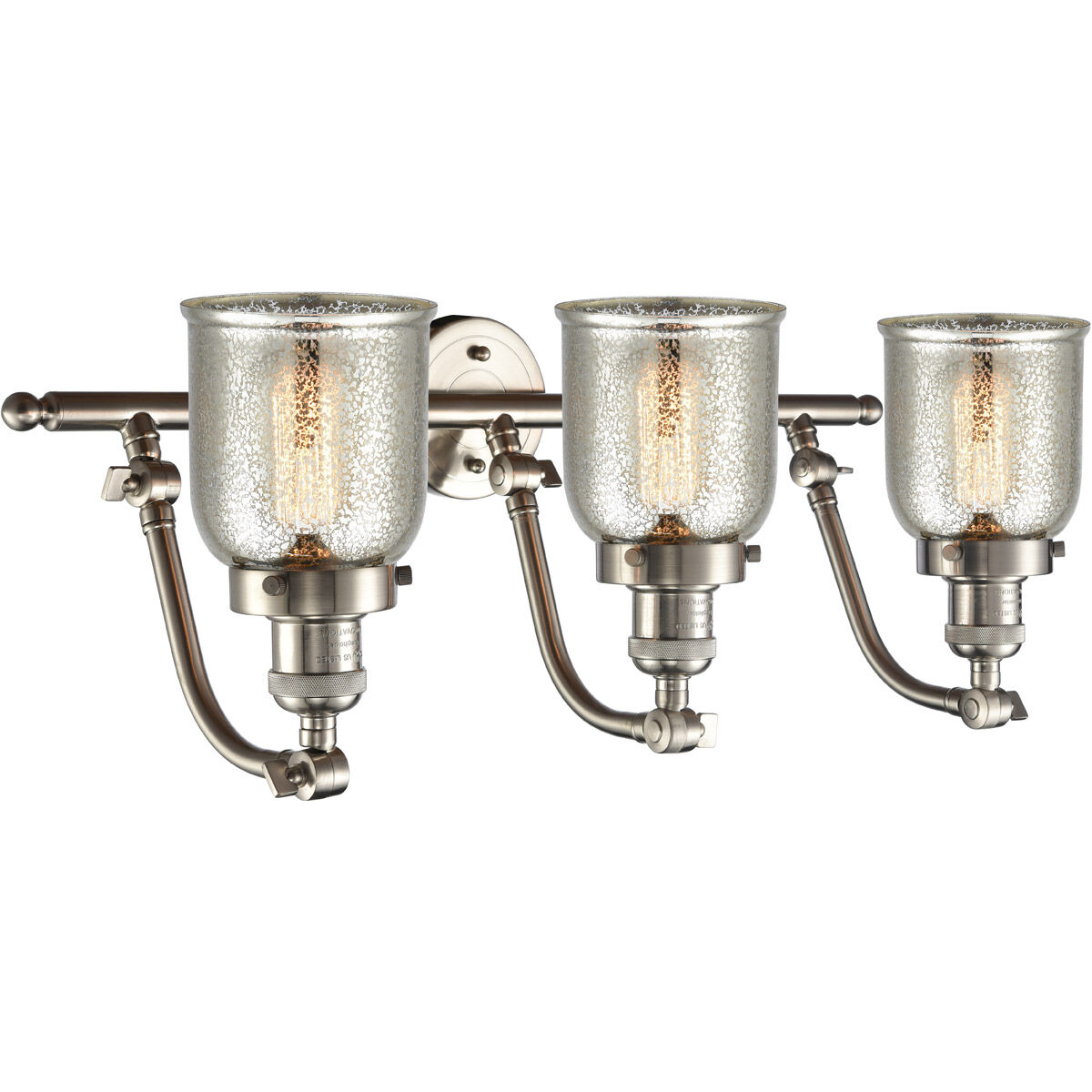 Franklin Restoration Small Bell 3 Light 28 inch Brushed Satin Nickel Bath Vanity Light Wall Light in Silver Plated Mercury Glass, Franklin Restoration