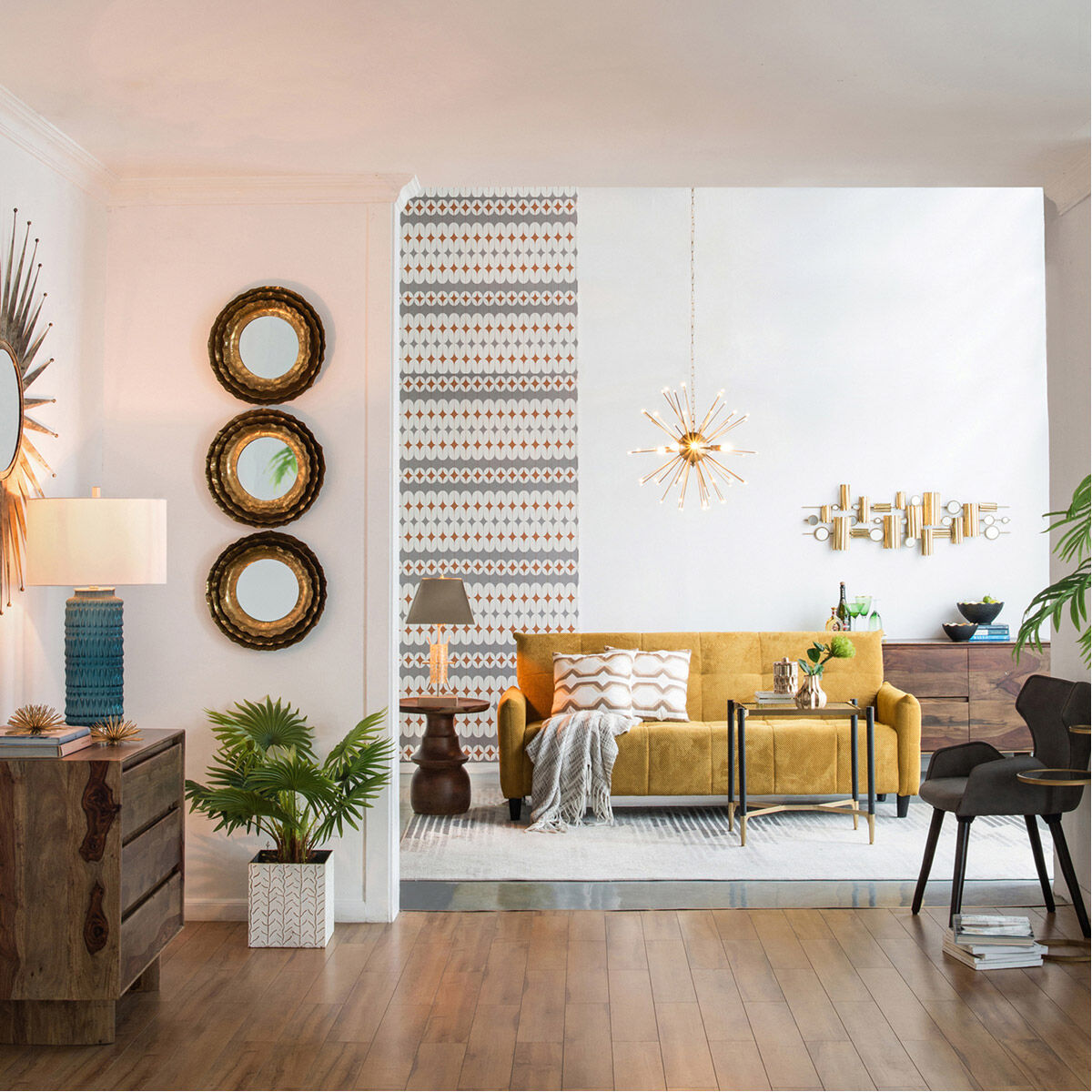 Large Biscuit Tufted Mustard Sofa