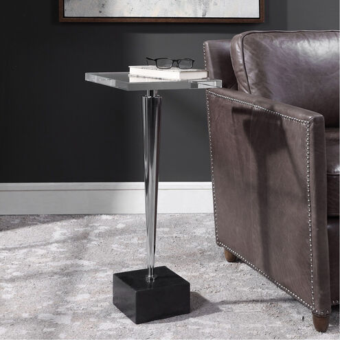 Campeiro 29 X 13 inch Crystal and Polished Nickel with Black Marble Drink Table