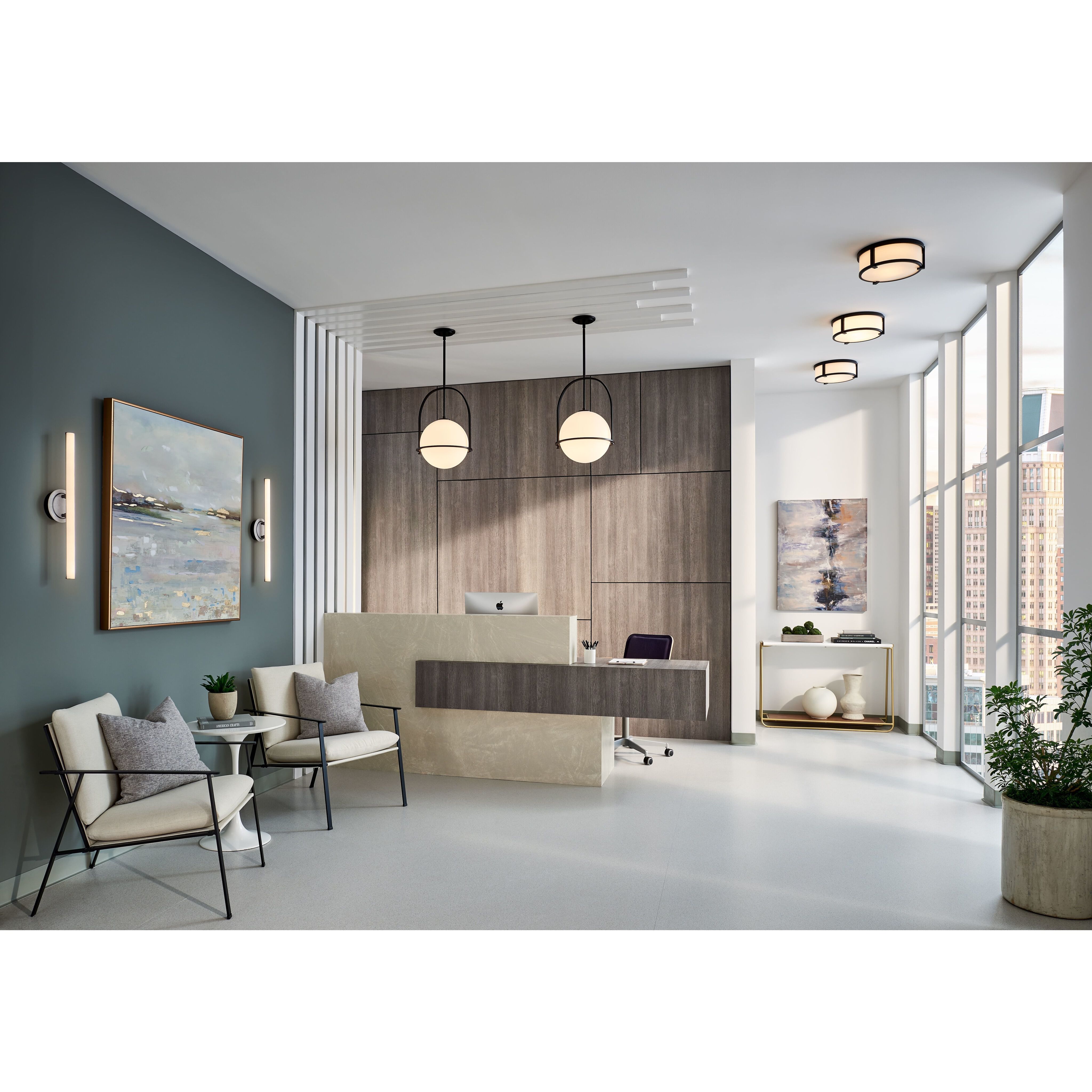 Lowell 24 inch Black Indoor Flush Mount Ceiling Light