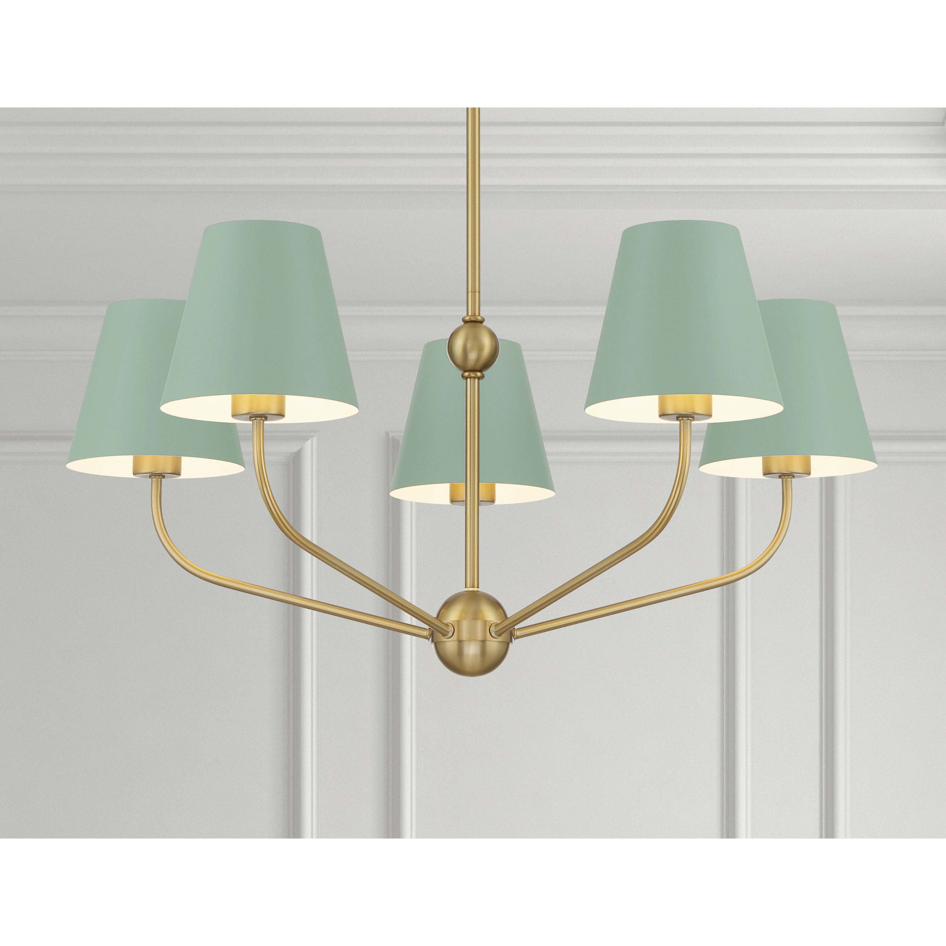 Xavier 5 Light 28 inch Vibrant Gold Chandelier Ceiling Light in Vibrant Gold and Green