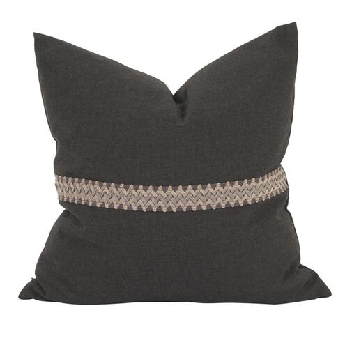 Square 20 inch Seascape Charcoal with Deco Trim Pillow, with Down Insert