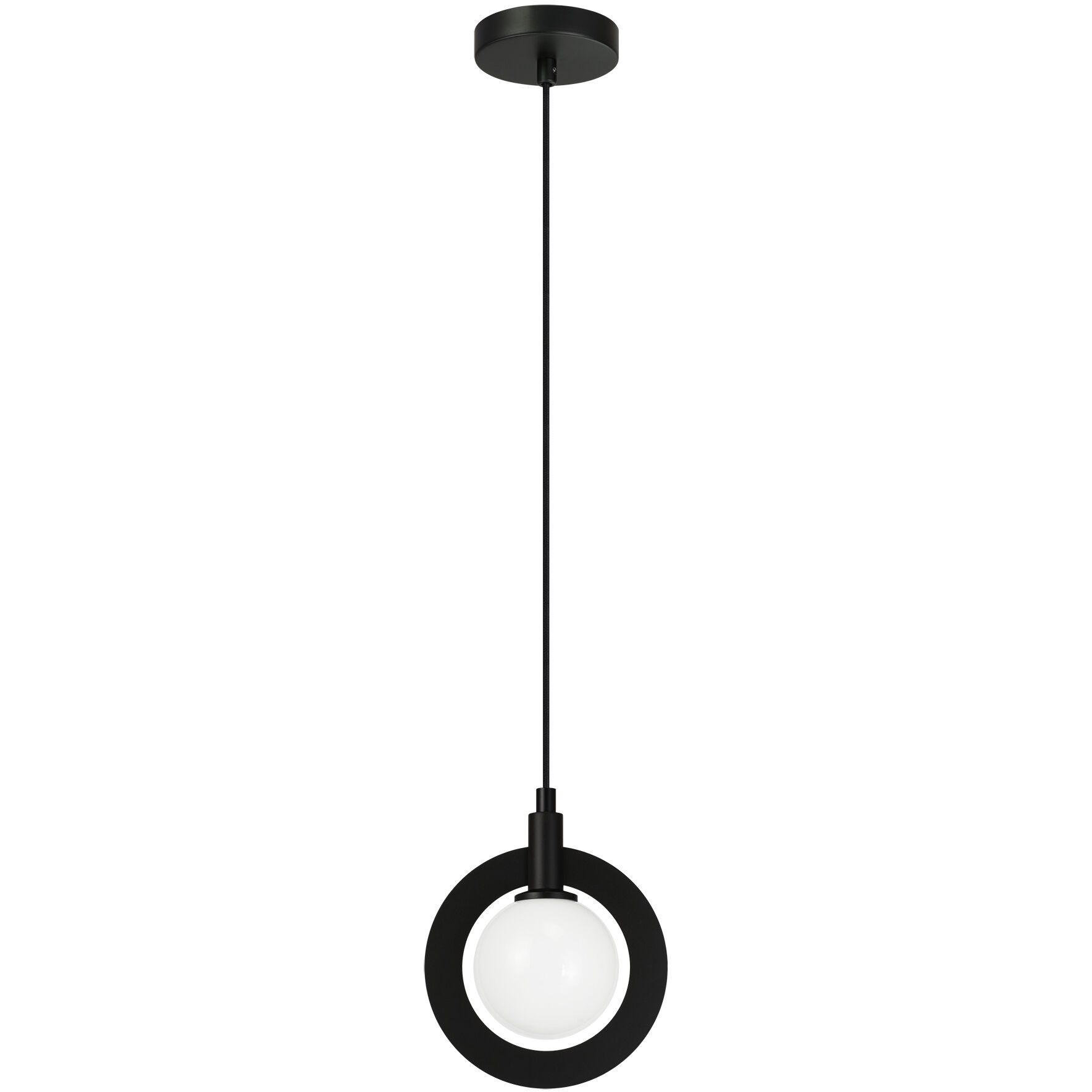 Astro 1 Light 7.5 inch Black Pendant Ceiling Light in Black and Opal Glass