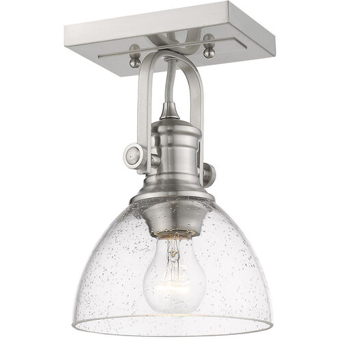 Hines 1 Light 7 inch Pewter Semi-flush Ceiling Light in Seeded Glass, Damp