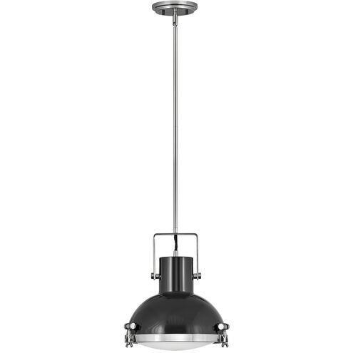 Nautique 1 Light 13 inch Polished Nickel with Gloss Black Indoor Pendant Ceiling Light in Etched Opal