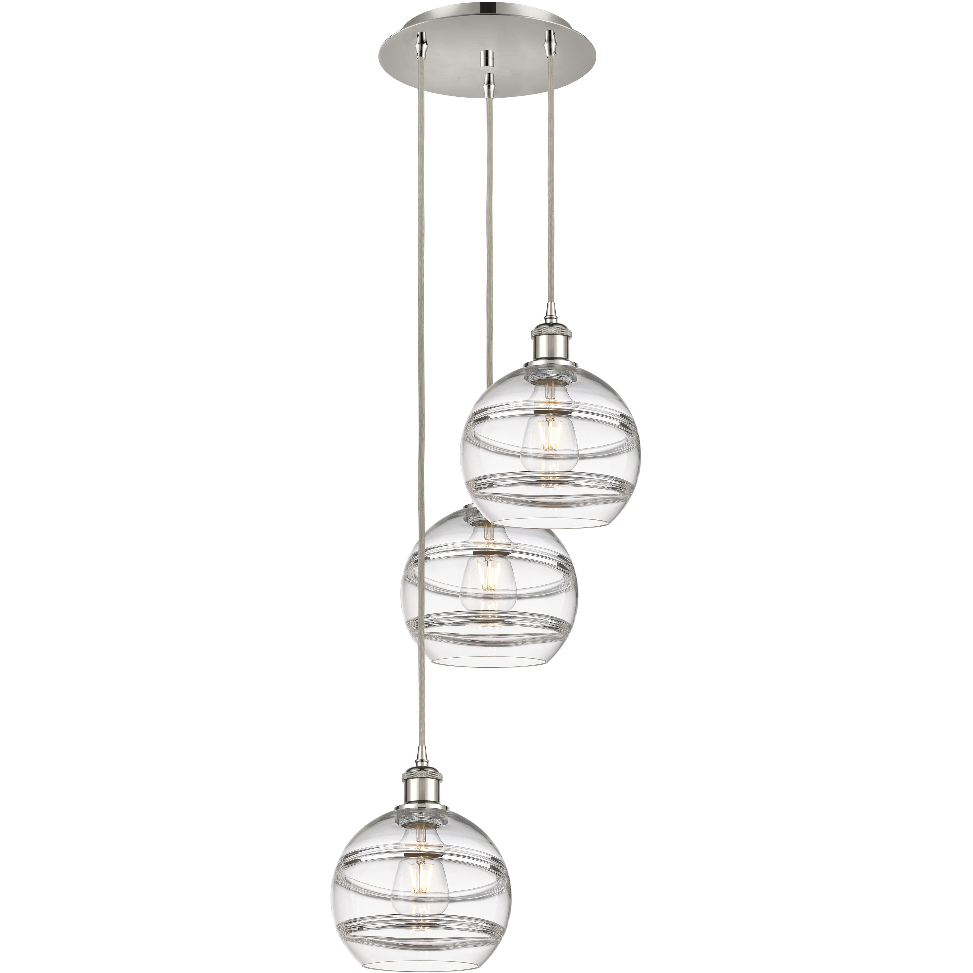 Ballston Rochester 3 Light 14.5 inch Polished Nickel Cord Hung Multi Pendant Ceiling Light