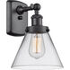 Ballston Large Cone 1 Light 8 inch Matte Black Sconce Wall Light in Clear Glass, Ballston