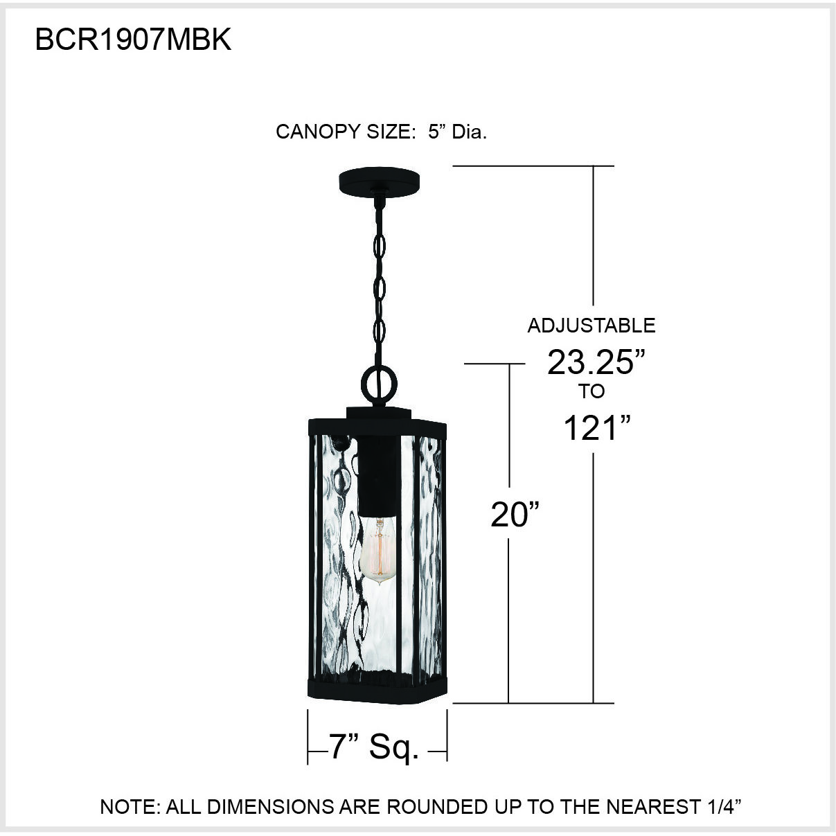 Balchier 1 Light 7 inch Matte Black Outdoor Hanging Lantern