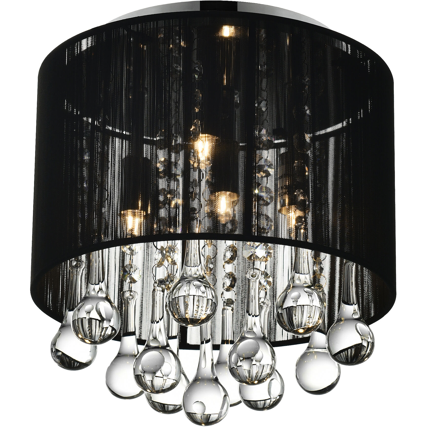 Water Drop 4 Light 10 inch Chrome Drum Shade Flush Mount Ceiling Light in Black