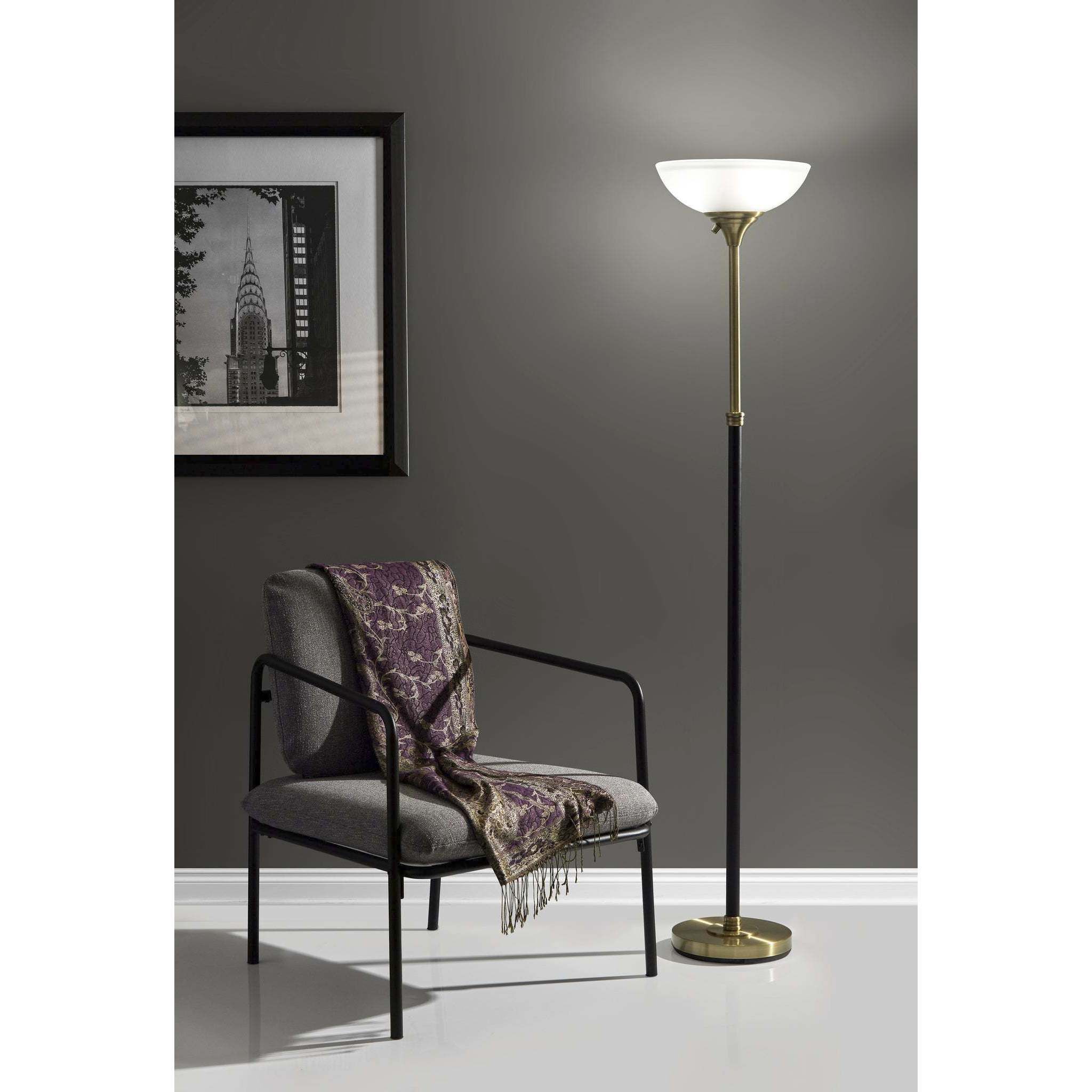 Bergen 71 inch 150.00 watt Black and Antique Brass Torchiere Portable Light