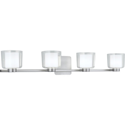 Alexus 4 Light 34 inch Brushed Nickel with Clear and White Vanity Light Wall Light