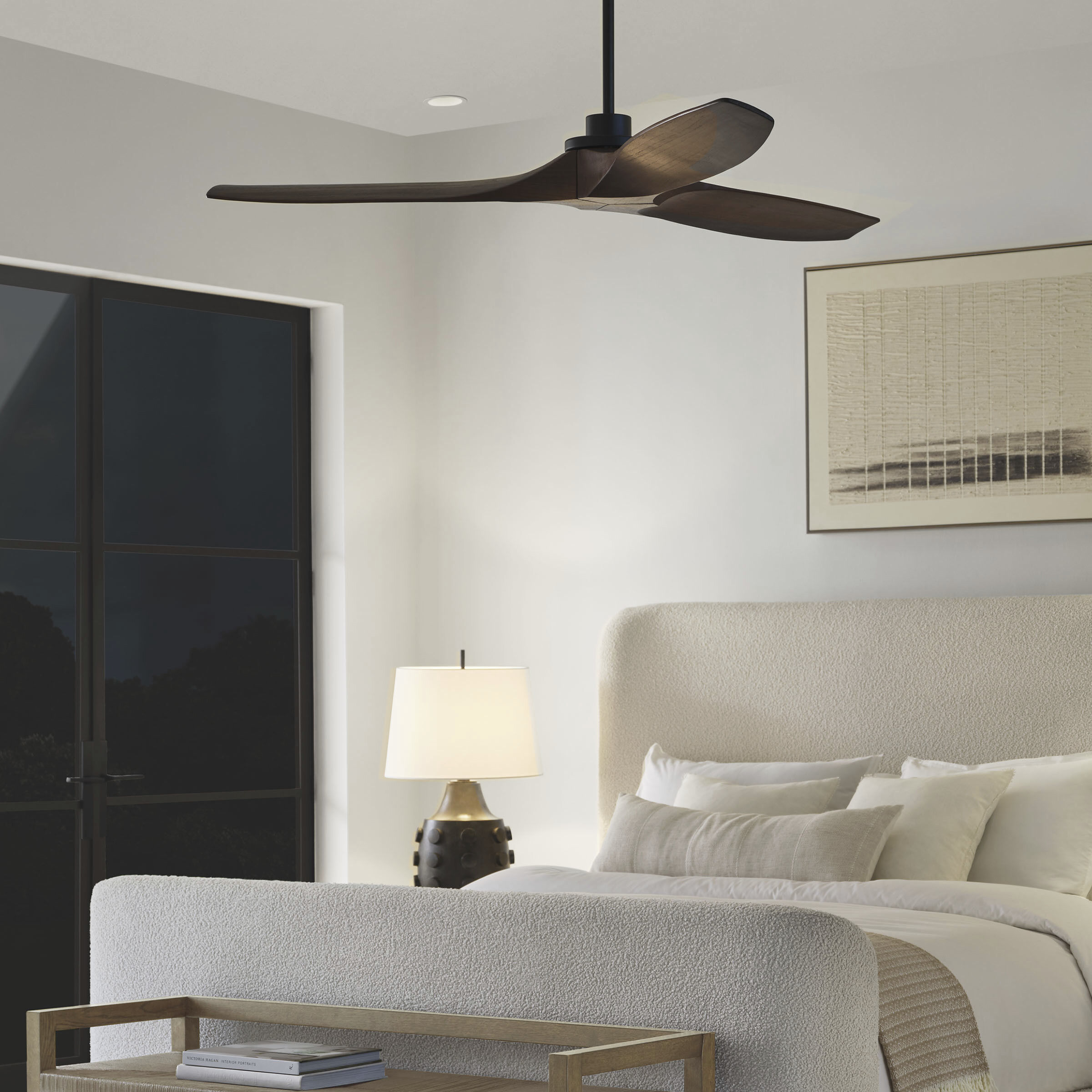 Collins 60 inch Midnight Black with Dark Walnut Blades Indoor/Outdoor Smart Ceiling Fan