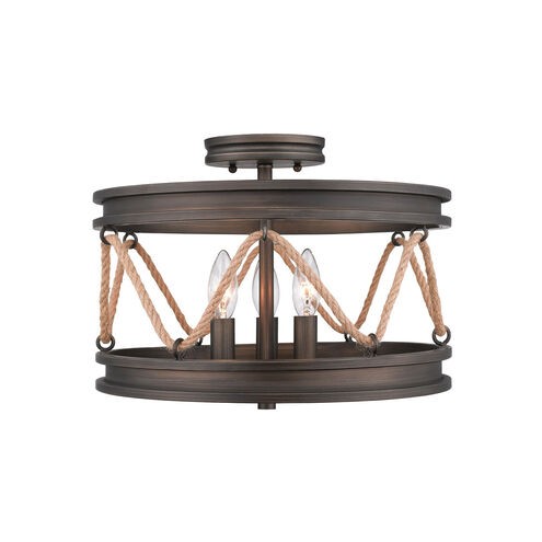 Chatham 3 Light 15 inch Gunmetal Bronze Semi-flush Ceiling Light