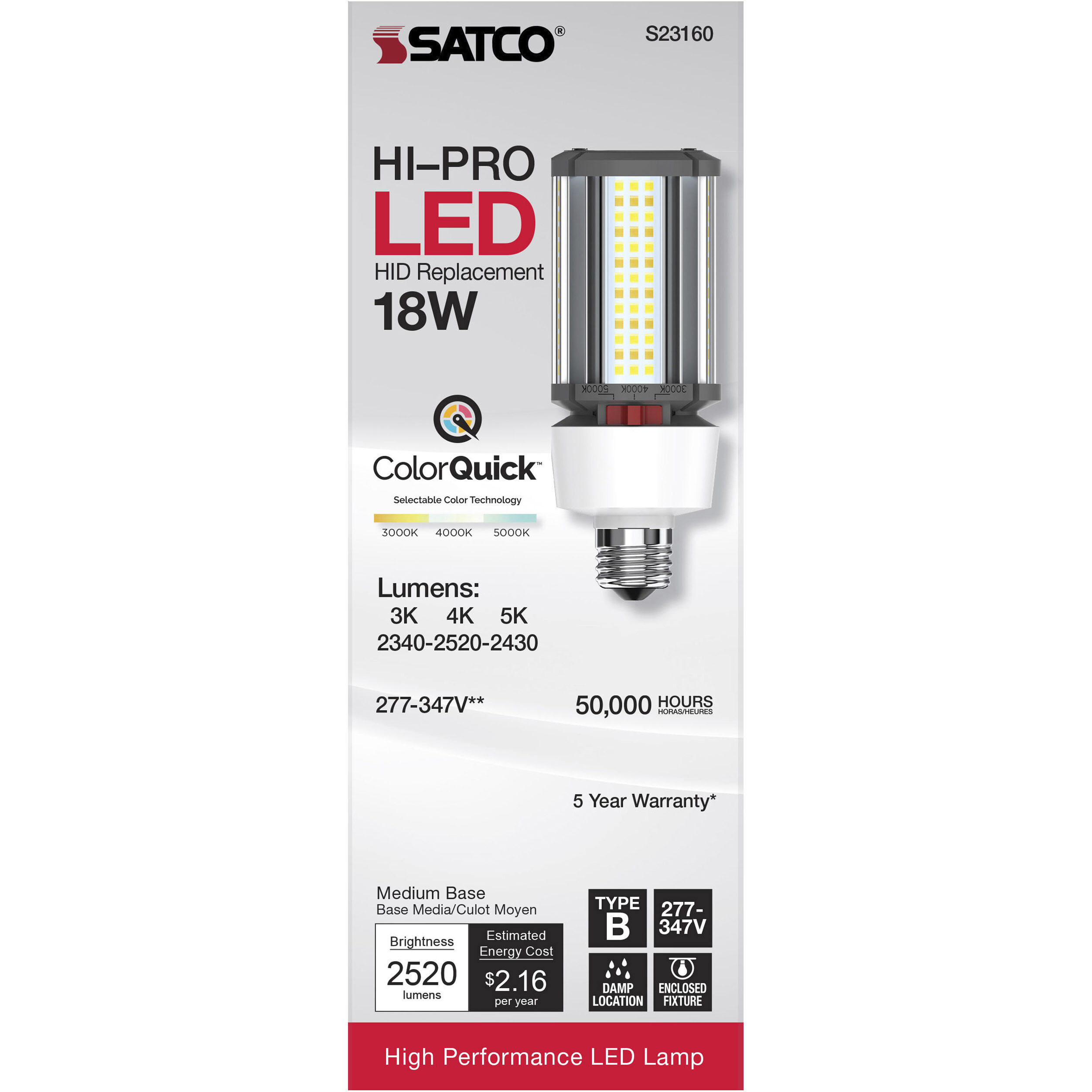 Lumos LED Medium 18 watt 277-347 3000K/4000K/5000K HID Replacements, HID Replacements