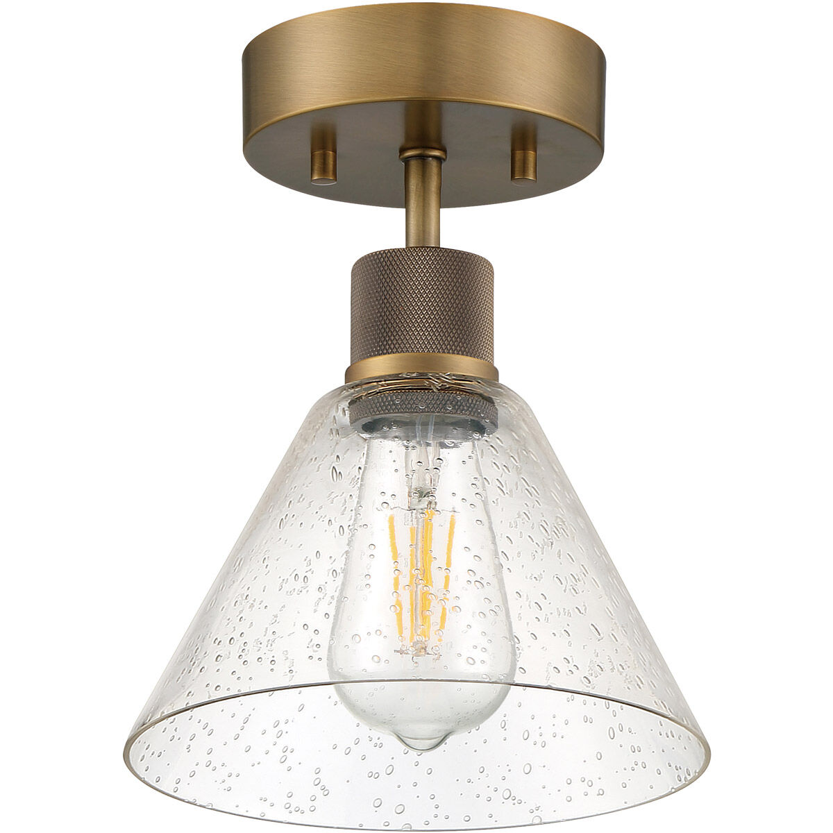 Port Nine LED 8 inch Antique Brushed Brass Semi-Flush Ceiling Light