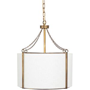 Ivan 3 Light 20.5 inch Antique Gold / White Linen / White Acrylic Diffuser Pendant Ceiling Light