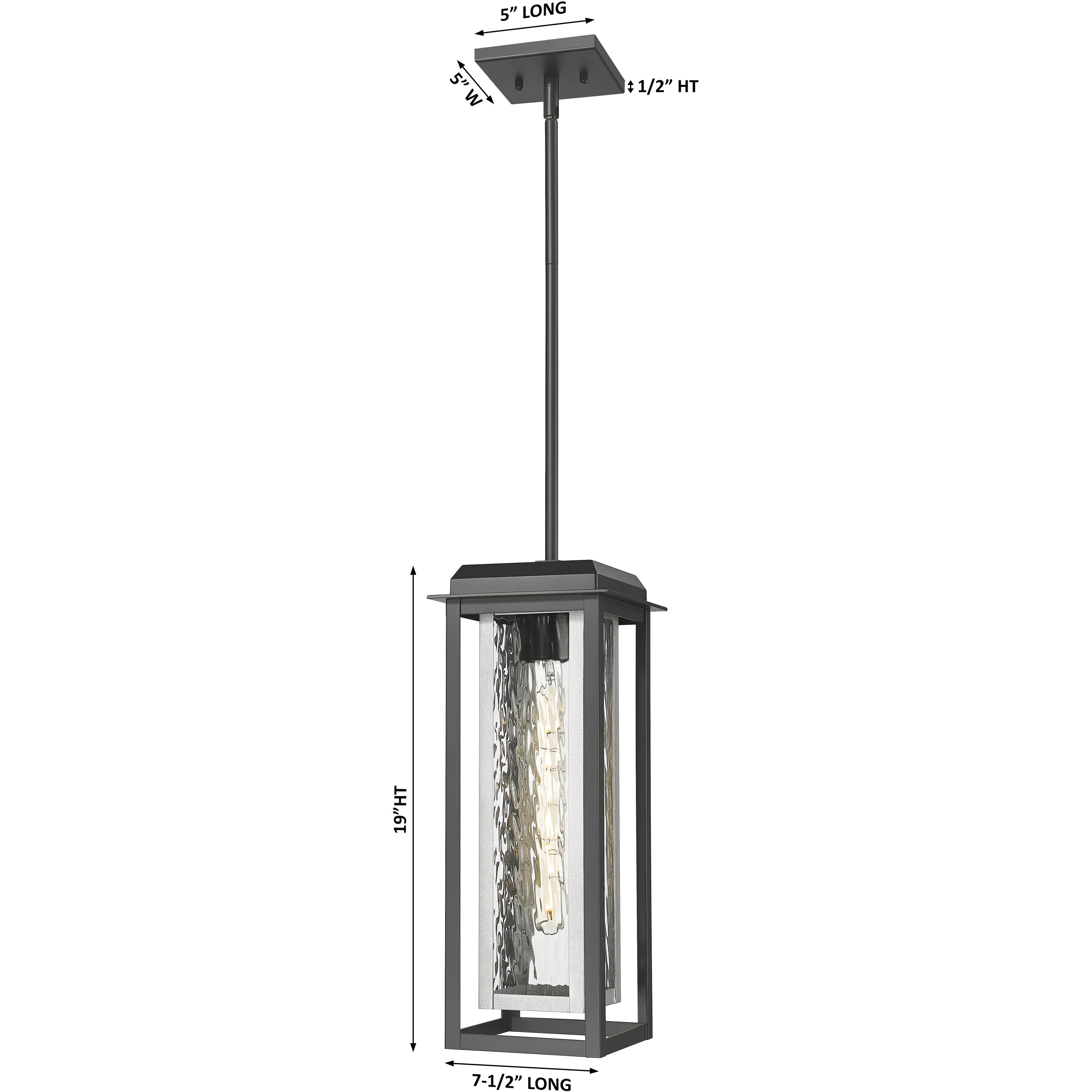 Mansfield 1 Light 7.5 inch Matte Black with Silver Outdoor Pendant in Waterglass
