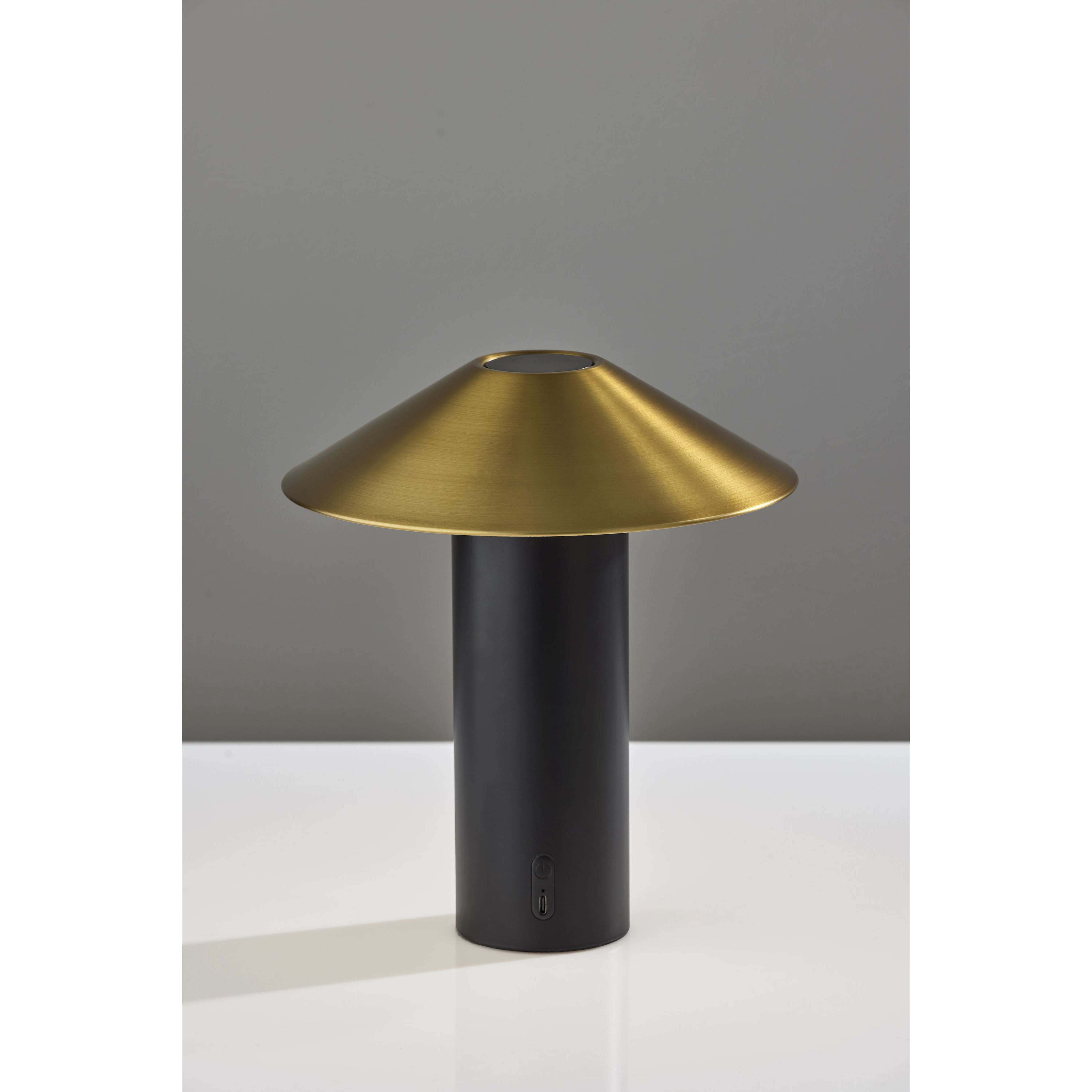 Pina 10.5 inch 4.00 watt Black with Antique Brass Accents Cordless Table Lamp Portable Light, ADS360