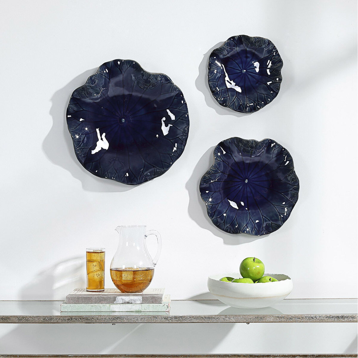 Abella Colbalt Blue Ceramic Wall Decor, Set of 3