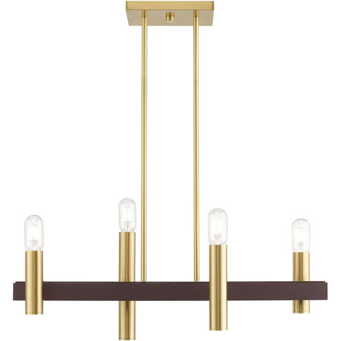 Helsinki 4 Light 8 inch Satin Brass with Bronze Accents Chandelier Ceiling Light