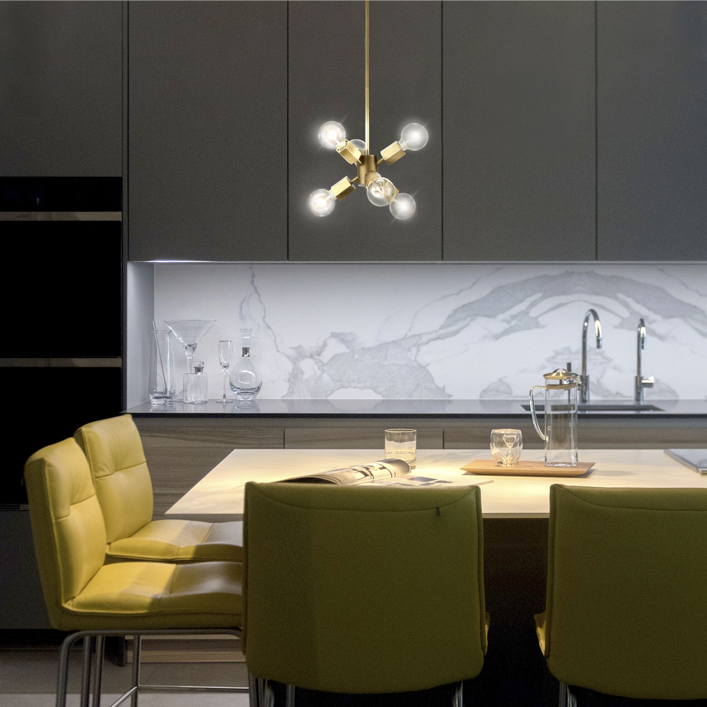 Hexa 6 Light 11.81 inch Vintage Brass Multi Light Pendant Ceiling Light