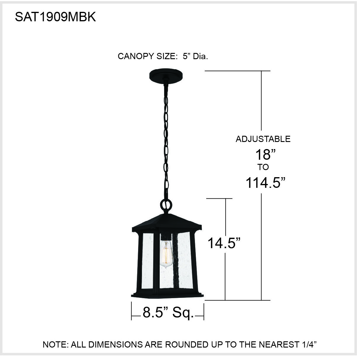 Satterfield 1 Light 9 inch Matte Black Outdoor Hanging Lantern