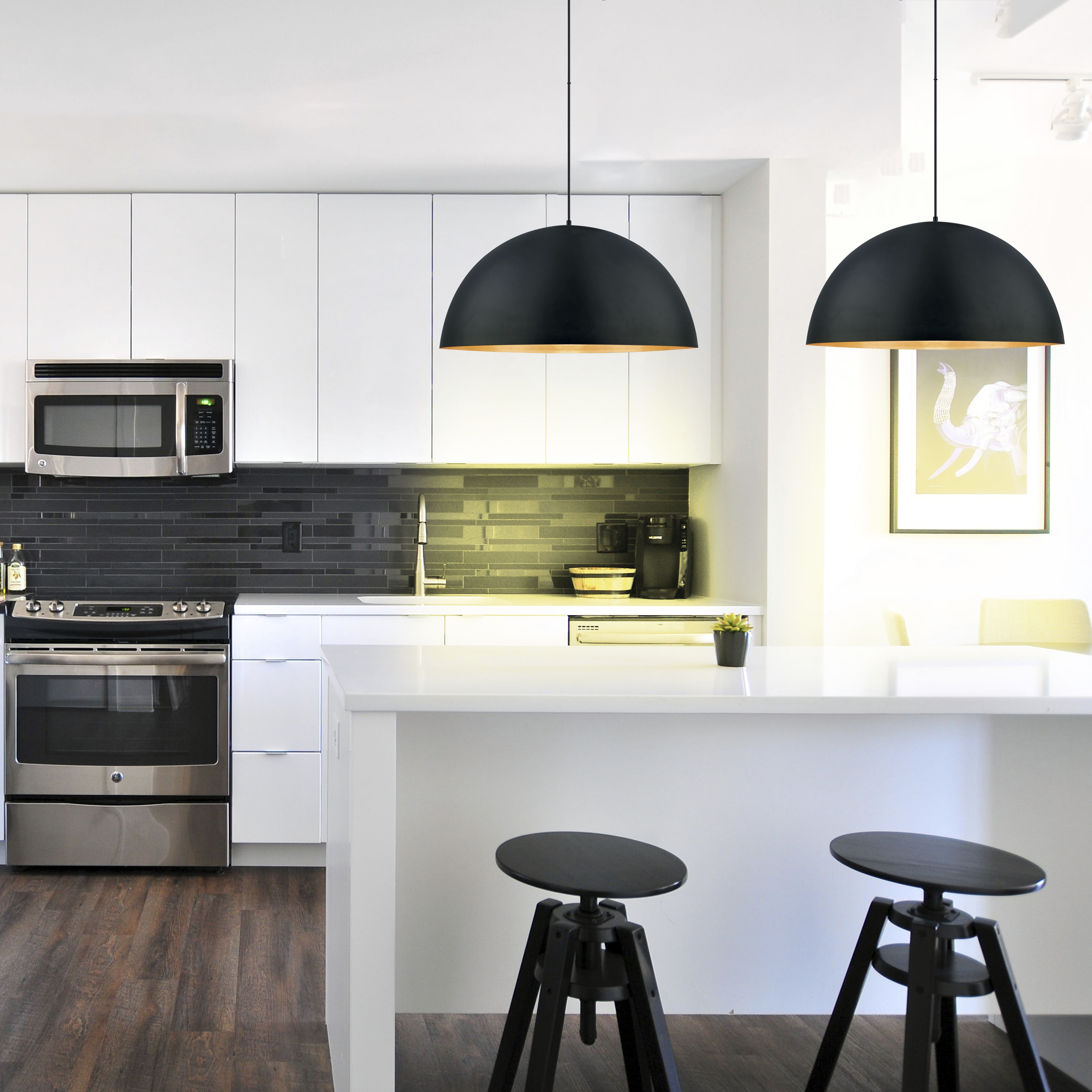 Gaetano LED 31.5 inch Black and Gold Pendant Ceiling Light