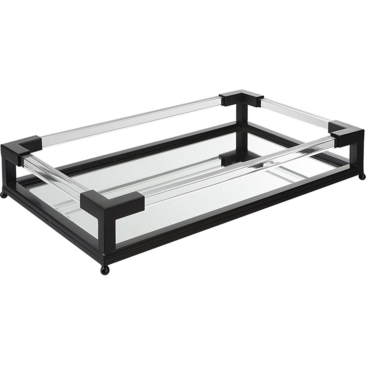 Balkan Matte Black and Clear Acrylic with Beveled Mirror Tray