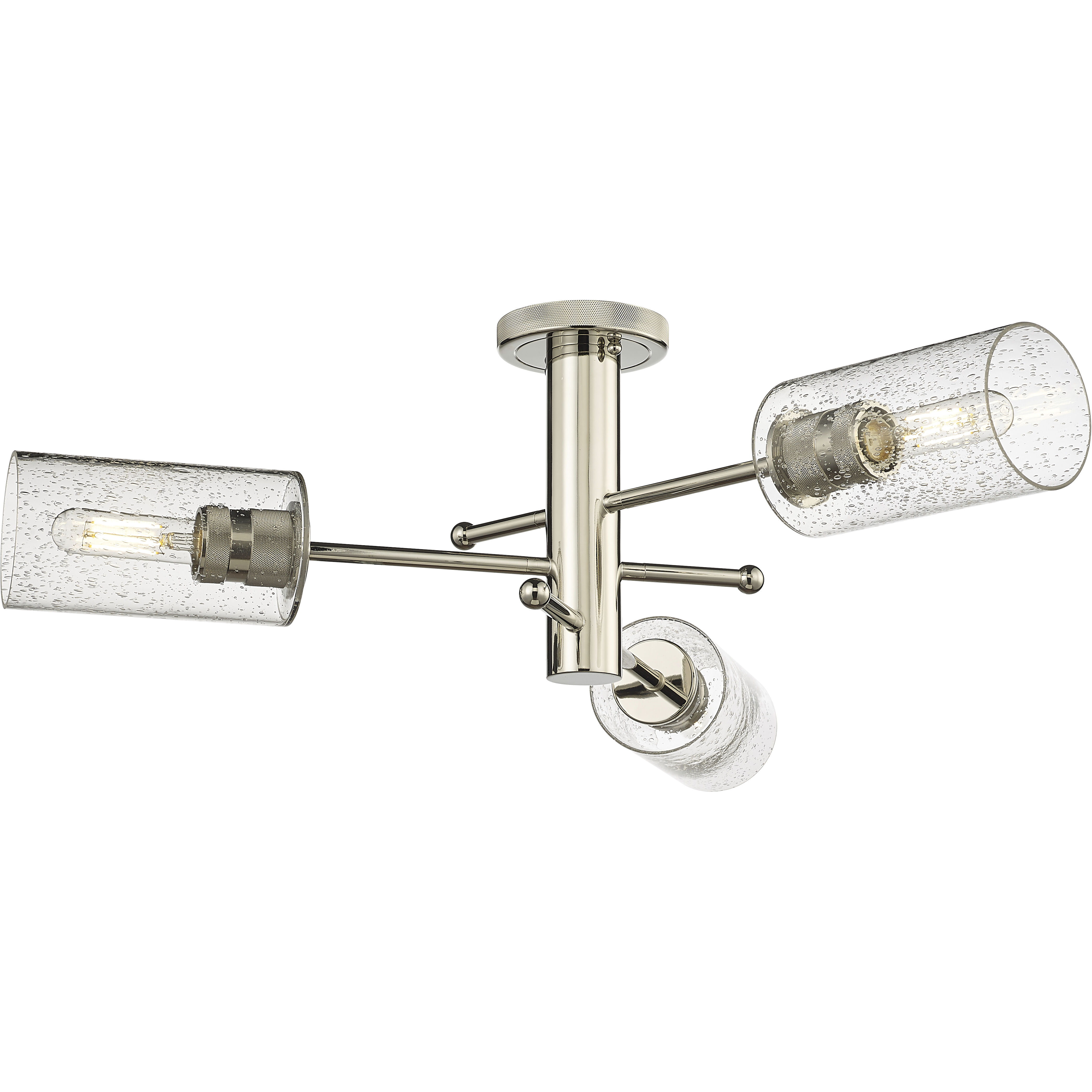 Crown Point 3 Light 29.38 inch Polished Nickel Flush Mount Ceiling Light in Seedy Glass