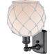 Ballston Farmhouse Rope LED 8 inch Matte Black Sconce Wall Light in White Glass with White Rope, Ballston