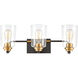 Moore 3 Light 23 inch Matte Black with Brushed Brass Vanity Light Wall Light