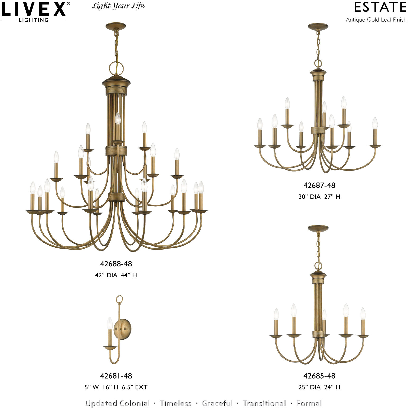 Estate 9 Light 30 inch Antique Gold Leaf Chandelier Ceiling Light, Large, 2-Tier