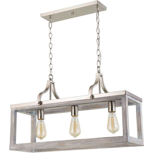 Montrose 3 Light 28 inch Acacia Wood and Brushed Nickel Linear Pendant Ceiling Light