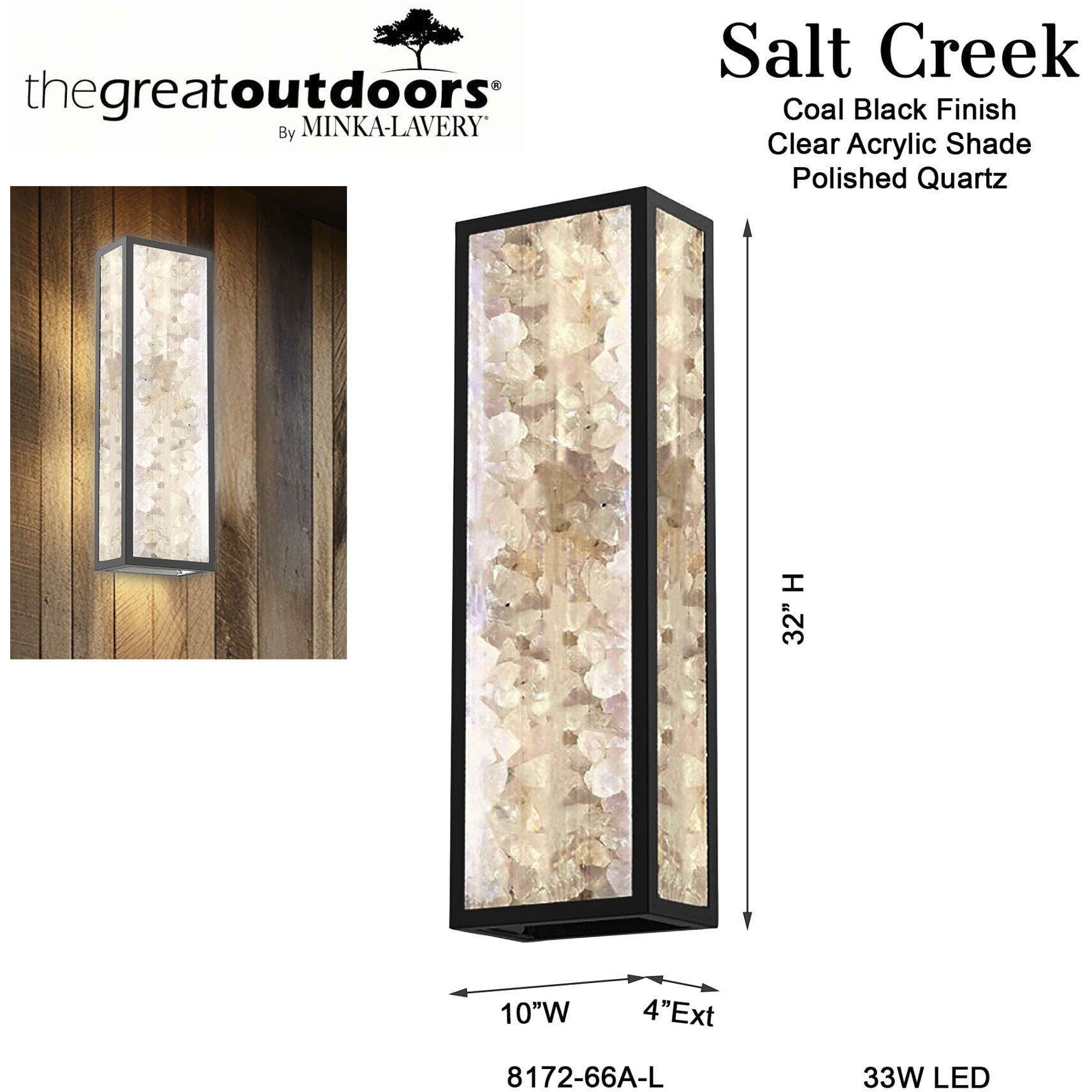 Great Outdoors Salt Creek LED 32 inch Coal Outdoor Wall Sconce