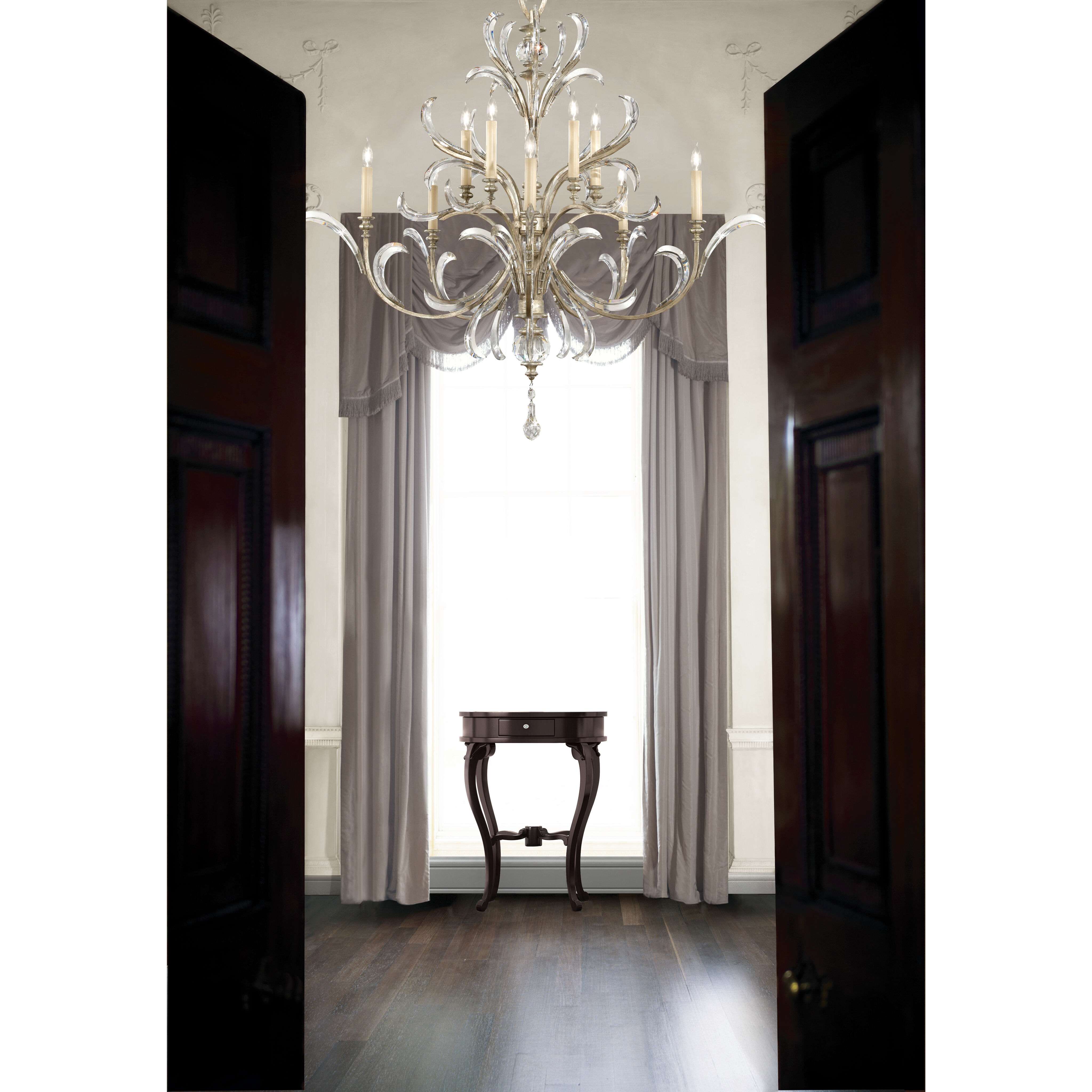 Beveled Arcs 10 Light 56 inch Silver Chandelier Ceiling Light