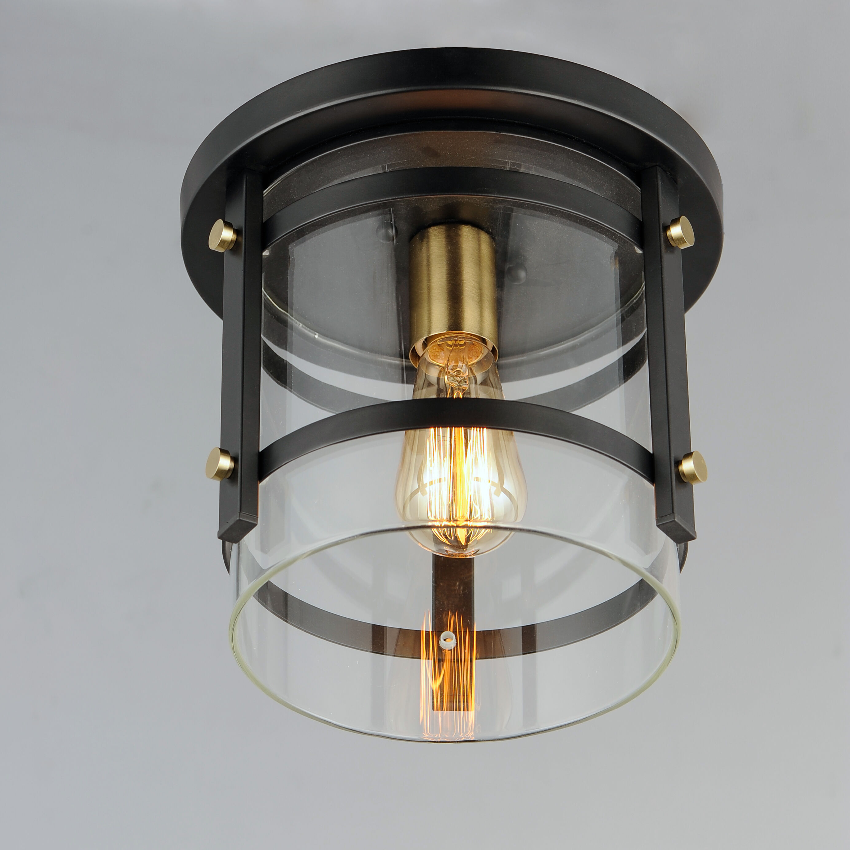Capitol 1 Light 10 inch Black/Antique Brass Flush Mount Ceiling Light