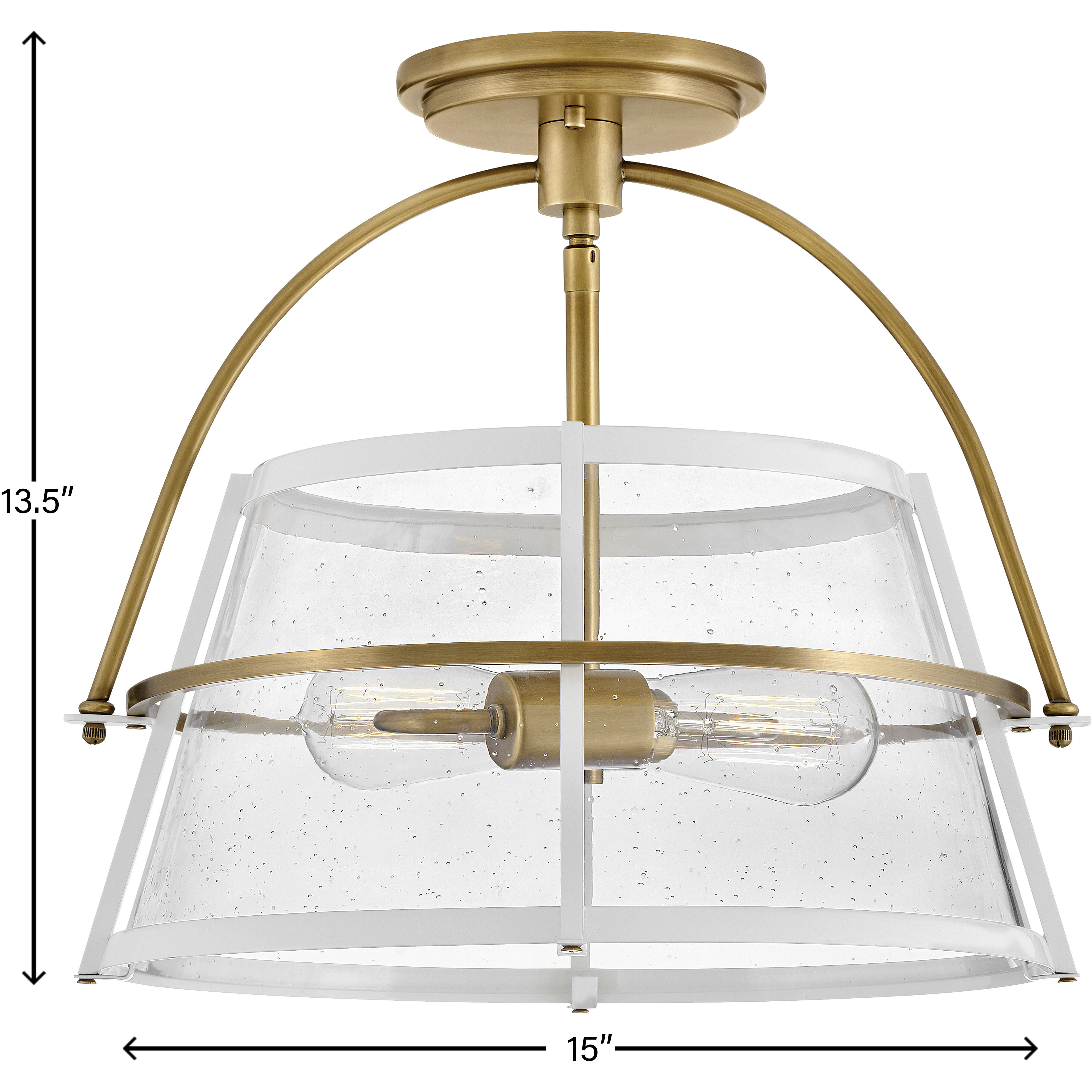 Tournon 15 inch Heritage Brass with Polished White Indoor Semi-Flush Mount Ceiling Light