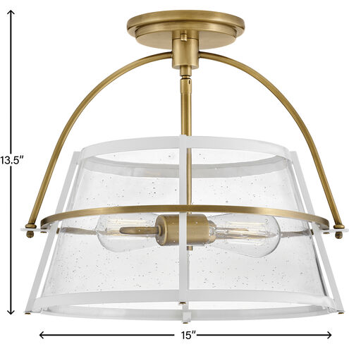 Tournon 15 inch Heritage Brass with Polished White Indoor Semi-Flush Mount Ceiling Light