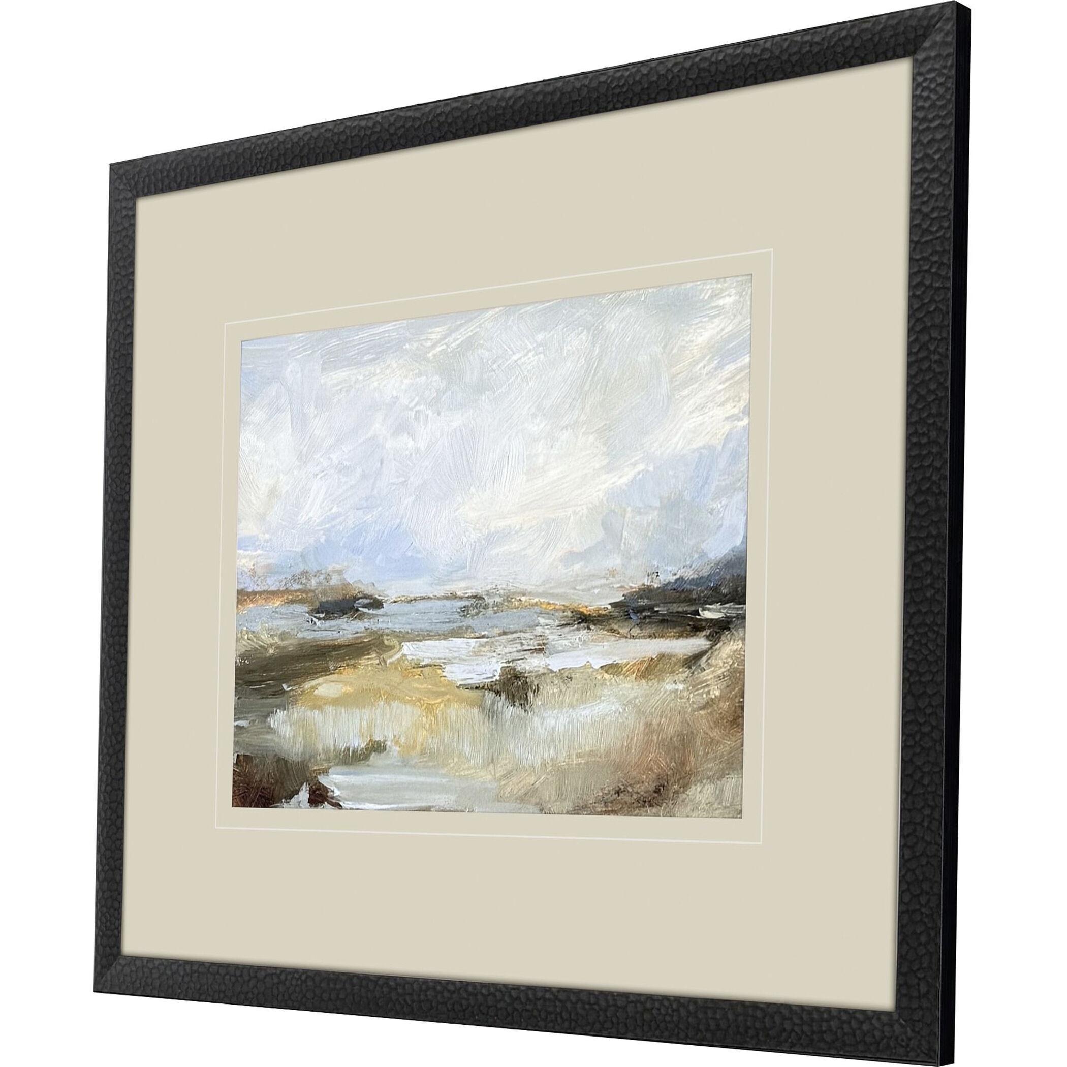 Smudged Coastline Blue and Beige and Black and Rust Framed Art
