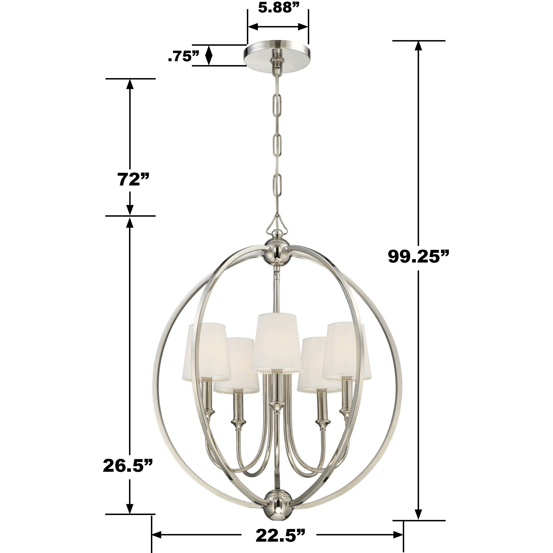 Sylvan 5 Light 22.5 inch Polished Nickel Chandelier Ceiling Light