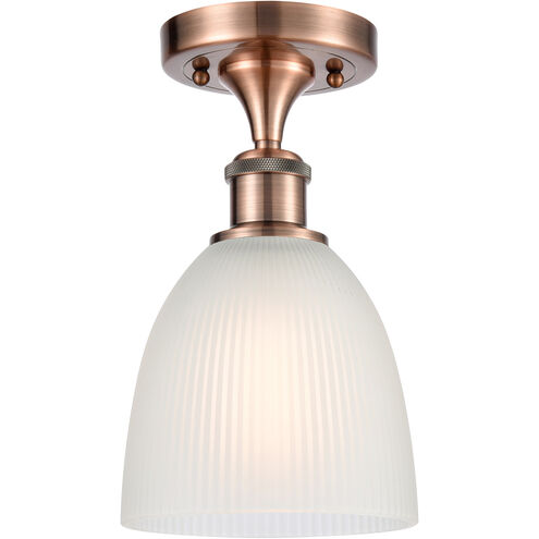 Ballston Castile LED 6 inch Antique Copper Semi-Flush Mount Ceiling Light in White Glass, Ballston