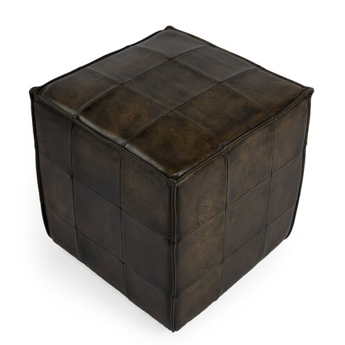 Leon Leather Cube Ottoman in Dark Brown