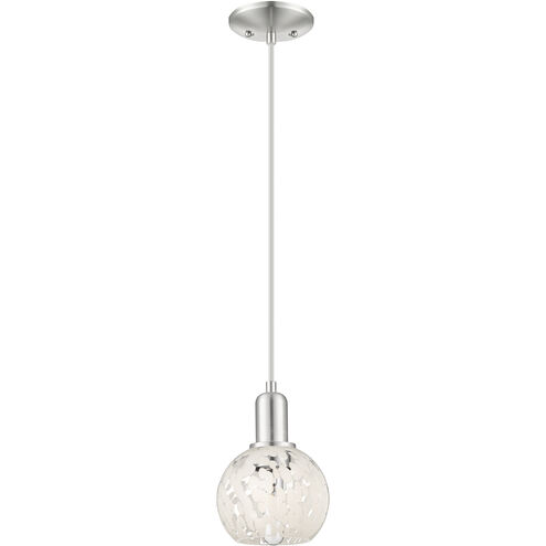 Arcadia White Mouchette 1 Light 6 inch Brushed Satin Nickel Mini Pendant Ceiling Light