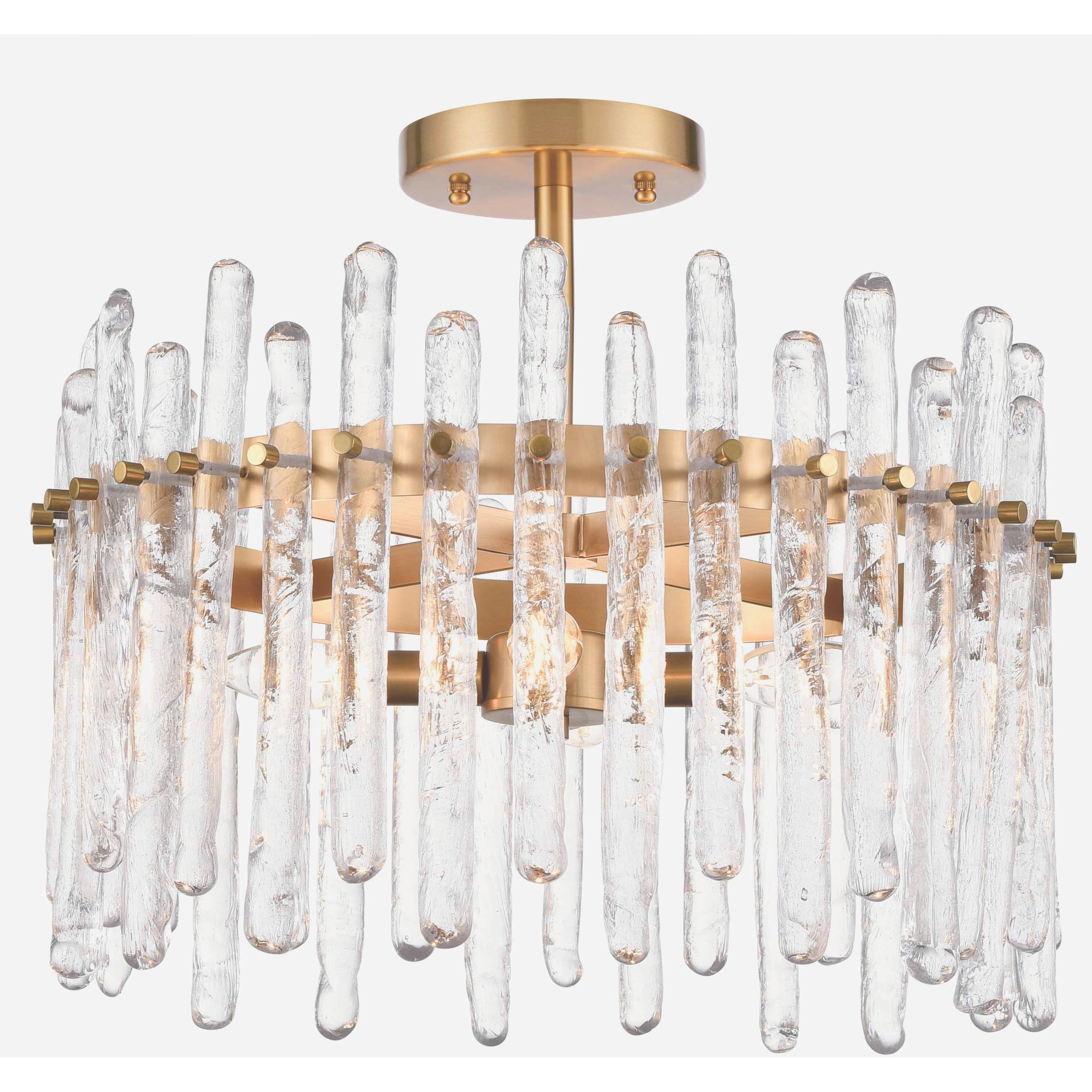 Icicles 4 Light 18 inch Natural Brass Pendant Ceiling Light, Converts to Semi Flush