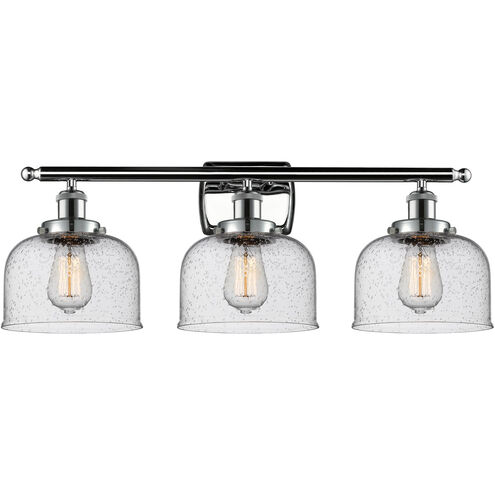 Ballston Large Bell 3 Light 26 inch Polished Chrome Bath Vanity Light Wall Light in Seedy Glass, Ballston